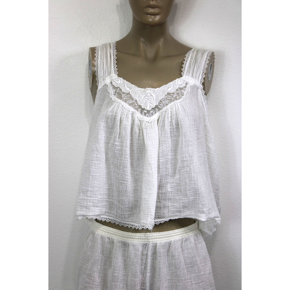 VTG 2 pc High Waisted Nightie Short Shorts & Top Pajama Lounge Set White Gauze L - Picture 2 of 16